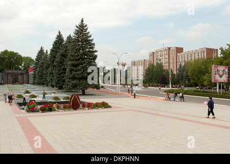 The Transnistria parliament buildings seen from Hero's cemetery (aka the Memorial of Glory) in Tiraspol, capital of Transnistria Stock Photo