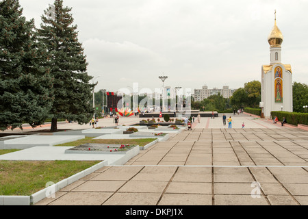 Hero's cemetery (aka the Memorial of Glory) and St. George Chapel in Tiraspol, capital of Transnistria. Stock Photo