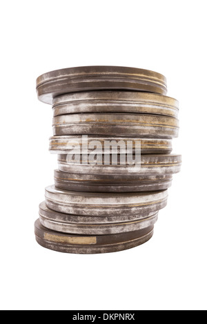 A Stack of Old Metal Film Canisters. Isolated on White with a Clipping Path. Stock Photo