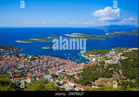Panoramic view of Hvar archipelago in Croatia. Pakleni islands on the back. Stock Photo