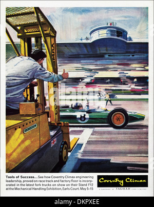 1960s vintage magazine advertisement advertising COVENTRY CLIMAX forklift trucks a subsidary of JAGUAR CARS Stock Photo