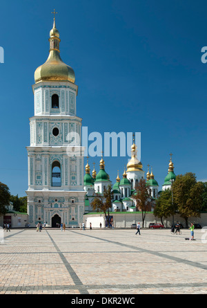 Saint Sophia's Cathedral and bell tower in Kiev, the capital of Ukraine. Construction of the cathedral began in 1037. Stock Photo