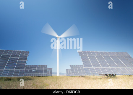 Solar panels in rural landscape Stock Photo