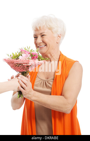 Elderly Woman Bouquet Flowers Gifts Grandma Stock Photo 1306963030