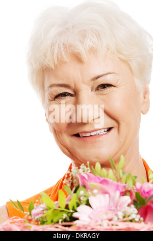 Elderly Woman Bouquet Flowers Gifts Grandma Stock Photo 1306963030