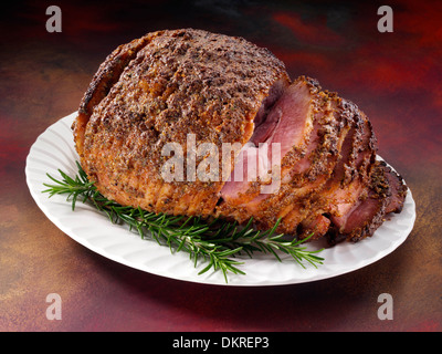 Mustard glazed spiral ham Stock Photo