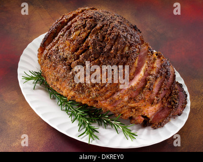 Mustard glazed spiral cut ham Stock Photo