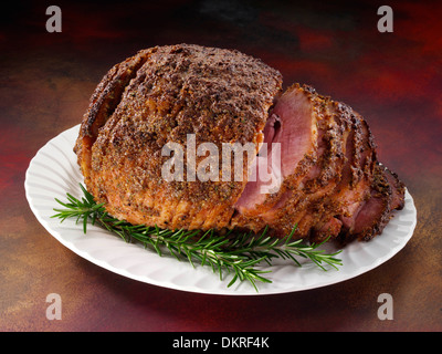 Mustard glazed spiral cut ham Stock Photo