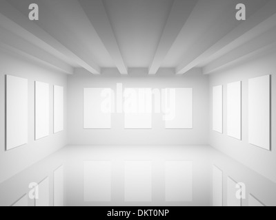 Empty white art gallery hall interior. 3d illustration Stock Photo