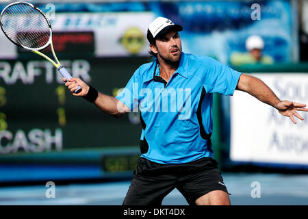 Feb. 20, 2010 - Delray, FL - Florida, USA - United States - fl-delray-champions-tennis-0220a  Patrick Rafter returns a serve against Pat Cash during a ATP Champions Tour match at the Delray Beach Tennis Center..  Photo/Michael Francis McElroy, for the South Floirda Sun-Sentinel (Credit Image: © Sun-Sentinel/ZUMApress.com) Stock Photo