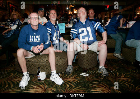 Feb. 07, 2010 - Ft Lauderdale, FL - Florida, USA - United States - fl-super-bowls-bars-0208c  (L R)( all from Indiana)  Colts fans Dave Hille, Bill Dreibelbis and Mark Deacon watched the game at Cafe Iguana in Pembroke  Pines.  Photo/Michael Francis McElroy, for the South Floirda Sun-Sentinel (Credit Image: © Sun-Sentinel/ZUMApress.com) Stock Photo