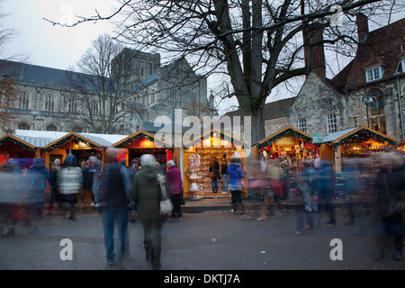 England, Hampshire, Winchester, Christmas market in the grounds of the Cathedral. Stock Photo