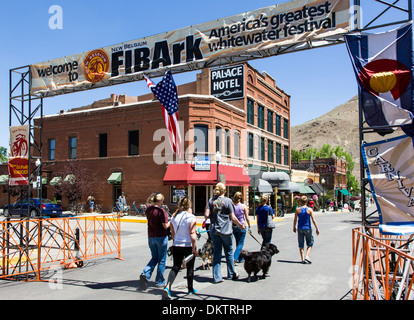 Annual Fibark Whitewater Festival includes raft & kayak races, foot races, bike races parades, amusement rides & food Stock Photo