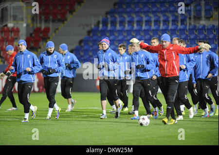 Pilsen, Czech Republic. 9th Dec, 2013. Players of Plzen pictured during training of their team on December 9, 2013 in Pilsen, Czech Republic ahead of the 6th round Champions League match FC Viktoria Plzen vs CSKA Moscow. Credit: CTK Photo/Petr Eret/Alamy Live News Stock Photo