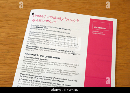 DWP ESA 50 form Employment Support Allowance Application Stock Photo