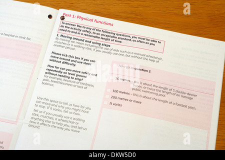 DWP ESA 50 form Employment Support Allowance Application Stock Photo