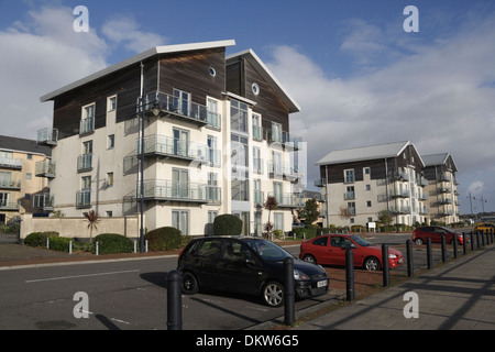 Waterside Flats Apartments at Barry Docks Wales UK, waterfront dockland housing development residential buildings Stock Photo