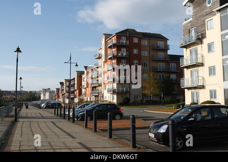 Waterside Flats Apartments at Barry Docks Wales UK, waterfront dockland housing development residential buildings Stock Photo