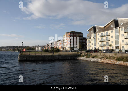 Waterside Flats Apartments at Barry Docks Wales UK, waterfront dockland housing development residential buildings Stock Photo