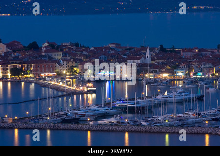 Evening evening Adriatic Old Town anchor outside Balkan boats Europe Izola marina sail boats Slovenia town city town view Stock Photo