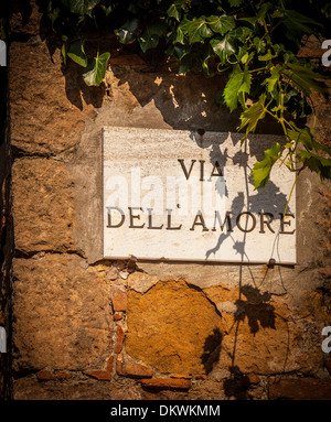 Via Dell'Amore Street sign in Pienza, Tuscany, Italy Stock Photo