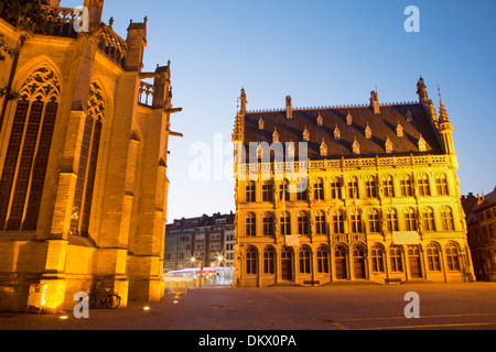 Leuven - Gothic town hall at dusk Stock Photo