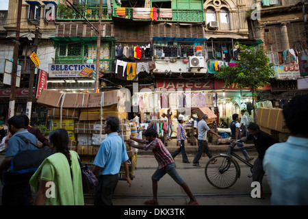 Busy pedestrian traffic in Calcutta (Kolkata), India Stock Photo