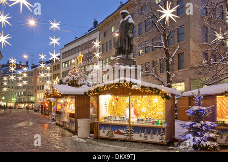 Switzerland Europe night dark Christmas Advent canton SG St. Gallen St. Gall market Christmas fair evening lights winter Stock Photo