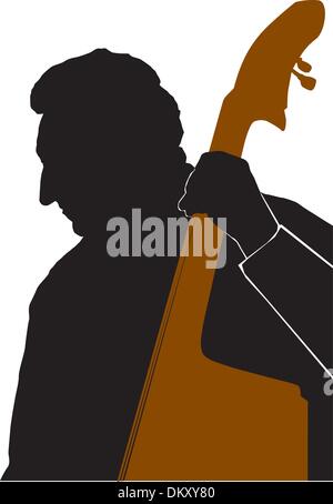 Man playing Double Bass or Contrabass Stock Vector