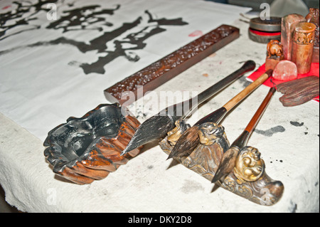 Chinese calligraphy, writing brush, rice paper Stock Photo