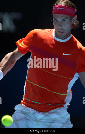 Jan 20, 2010 - Melbourne, Victoria, Australia - Tennis player RAFAEL NADAL (ESP) defeats Lukas Lacko (SVK) in straight sets 6-2, 6-2, 6-2 during round one action on Day 3 of the Australian Open 2010. (Credit Image: © MM Images/ZUMA Press) Stock Photo