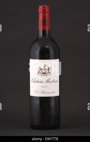 A bottle of French red wine first growth Chateau Montrose 2002 Grand Cru Classe du Medoc, Bordeaux Stock Photo