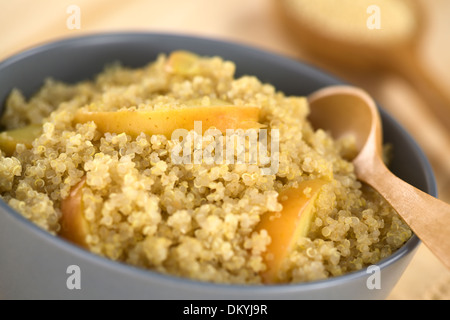 Quinoa porridge with apple and cinnamon, which is a traditional Peruvian breakfast, served in a bowl Stock Photo