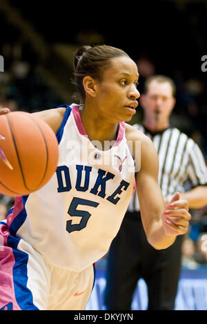 Feb. 11, 2010 - Durham, North Carolina, U.S - 11 February 2009: Dukes #5 Jasmine Thomas junior guard brings ball up court..Duke gets a win over NC State 70- 39 at Cameron indoor stadium, Durham NC..Mandatory Credit: Mark Abbott / Southcreek Global (Credit Image: © Mark Abbott/Southcreek Global/ZUMApress.com) Stock Photo