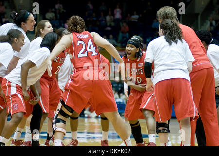 Feb. 11, 2010 - Durham, North Carolina, U.S - 11 February 2009: NC State team circle up before game with Duke..Duke gets a win over NC State 70- 39 at Cameron indoor stadium, Durham NC..Mandatory Credit: Mark Abbott / Southcreek Global (Credit Image: © Mark Abbott/Southcreek Global/ZUMApress.com) Stock Photo