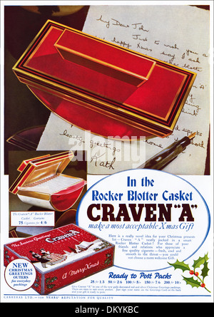 1930s original vintage magazine advertisement advertising CRAVEN A cigarettes with Xmas gift Stock Photo