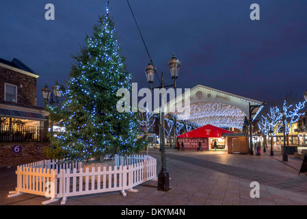 Warrington town centre christmas lights. 2013 The Golden square showing the old fishmarket in the centre of town. Stock Photo