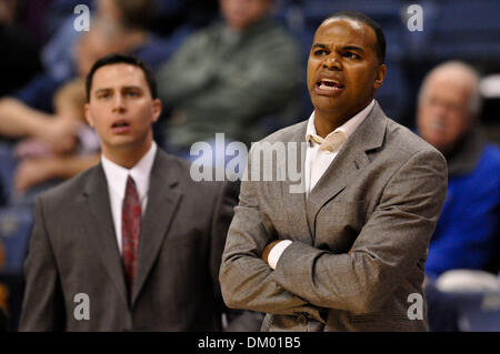 Dec. 06, 2009 - Storrs, Connecticut, USA - 06 December 2009: Crimson head coach Tommy Amaker during game action in the first half. Connecticut leads Harvard 41 - 34 at the half held at Gampel Pavilion in Storrs, Connecticut. (Credit Image: © Geoff Bolte/Southcreek Global/ZUMApress.com) Stock Photo