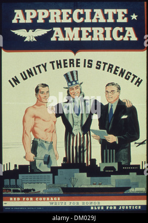 Unity of Strength World War II poster: Shield with flaming sword on ...