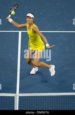 Ana Ivanovic of Serbia in action against Serena Williams of USA in women's singles quarterfinal match on Day Ten of 2012 US Stock Photo