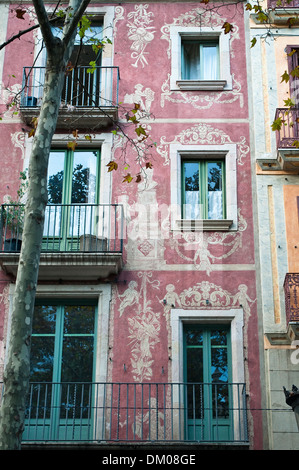 Art nouveau facade, La Rambla, Barcelona, Catalonia, Spain Stock Photo
