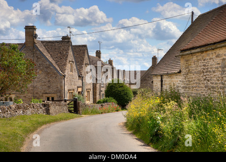 Pretty stone cottages in the village of Hazelton, Gloucestershire, England. Stock Photo