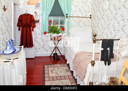 Anne's bedroom in Green Gables House on Prince Edward Island. Made famous in the book 'Anne of Green Gables' by L M Montgomery. Stock Photo