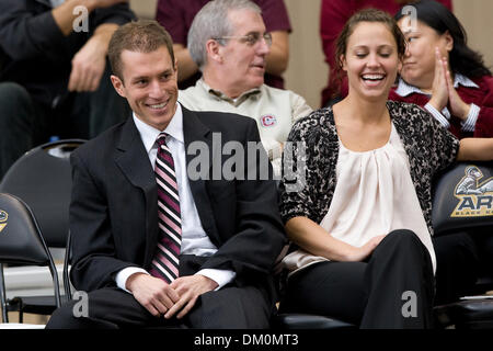 Nov. 21, 2009 - West Point, New York, U.S - 21 November 2009:  Colgate head coach Ryan Baker and Assitant coach Kristin Fiorillo during game action at the Patriot League Volleyball CHampionship Semi-Finals at Gillis Field House in West Point, NY.  The Army Black Knights defeated Lehigh 3-0, while the American University Eagles defeated the Colgate Raiders3-0.  Mandatory Photo Credi Stock Photo