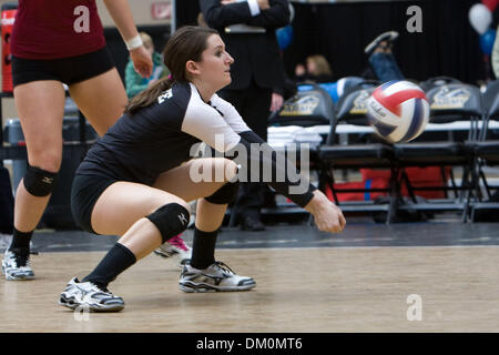 Nov. 21, 2009 - West Point, New York, U.S - 21 November 2009:  Colgate's Devon Applegate during game action at the Patriot League Volleyball CHampionship Semi-Finals at Gillis Field House in West Point, NY.  The Army Black Knights defeated Lehigh 3-0, while the American University Eagles defeated the Colgate Raiders3-0.  Mandatory Photo Credit:  Alex Cena / Southcreek Global (Credi Stock Photo