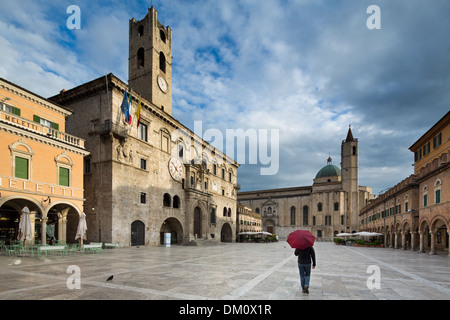 Piazza del Popolo at dawn, Ascoli Piceno, Marche, Italy Stock Photo