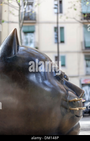 Sculpture 'Gato', by Fernando Botero,located in Rambla del Raval, Barcelona. Stock Photo