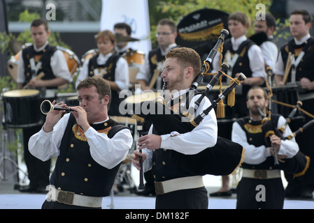 City of Lorient (Brittany) on 2013/08/04: Bagadoù (Breton bands) National Championship on the occasion of the 43rd Inter-Celtic Stock Photo