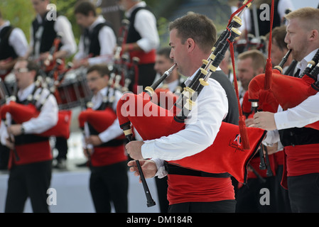 City of Lorient (Brittany) on 2013/08/04: Bagadoù (Breton bands) National Championship on the occasion of the 43rd Inter-Celtic Stock Photo