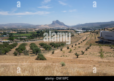 Unusual natural rock formation near Antequera, Andalucia, Spain. Looks like an Indian Chief's face lying down. Stock Photo